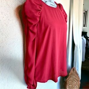 Who What Wear Ruched Long Sleeve Puff Shoulders Red Top Women’s Size Extra Small